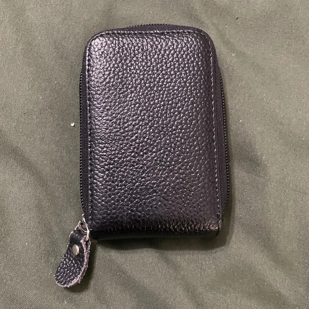 Unbranded Card Holder Wallet Unisex OS Black Pebble Grain Accordion Zip Pocket